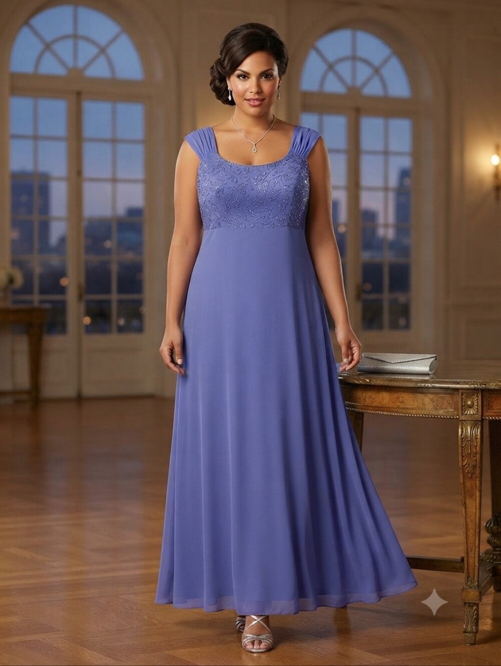 NEW Papell Boutique Evening Cornflower Blue Beaded Evening Gown Size 20W